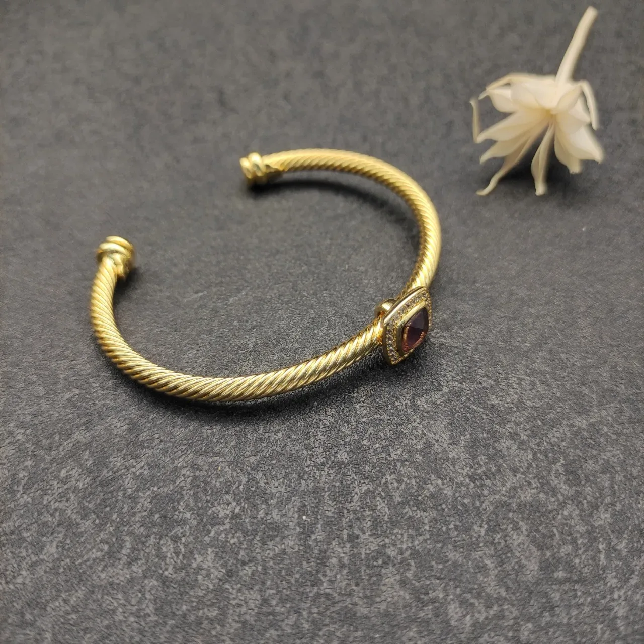 David Yurman Gold Purple Twisted Cable Square Bezel Bracelet 7