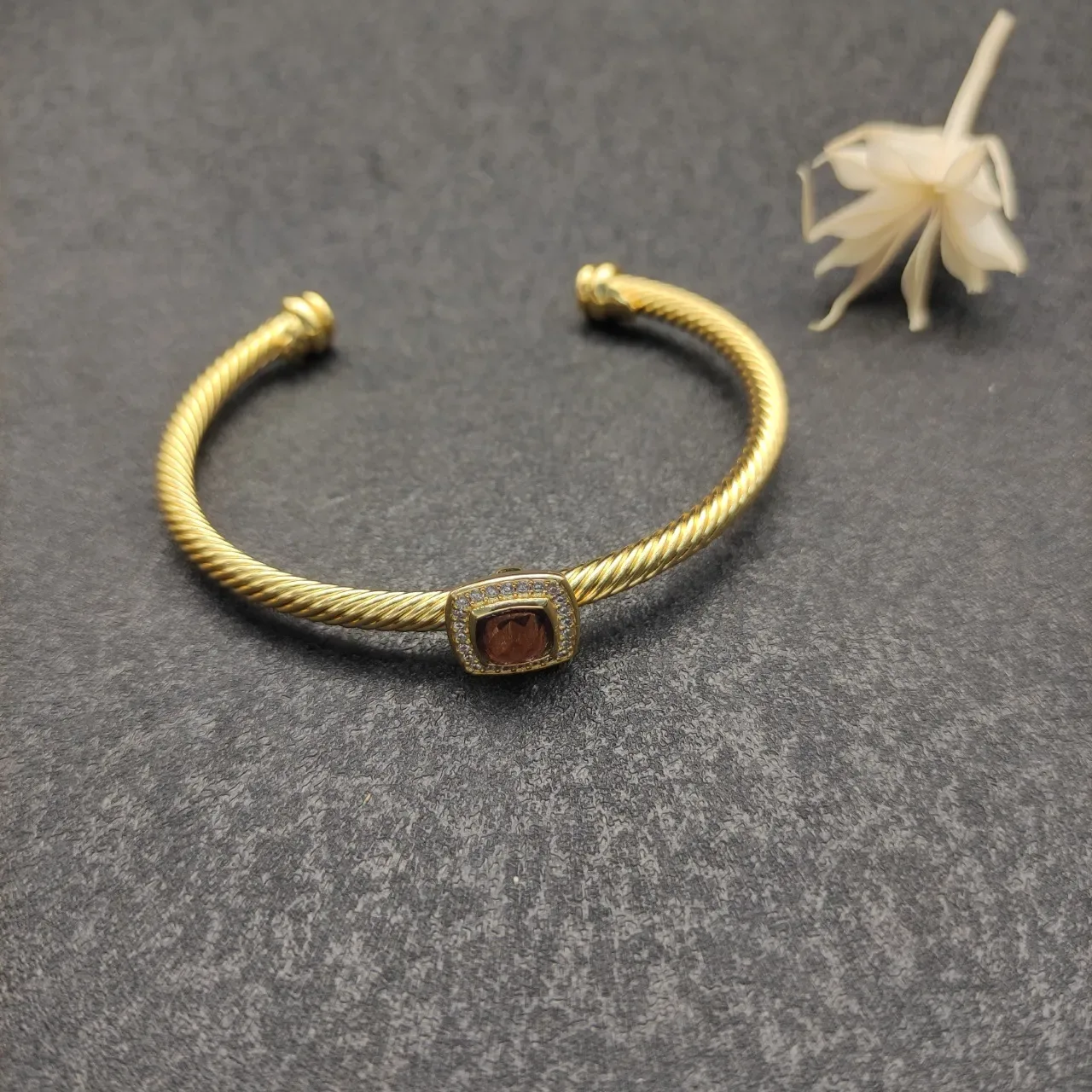 David Yurman Gold Purple Twisted Cable Square Bezel Bracelet 8