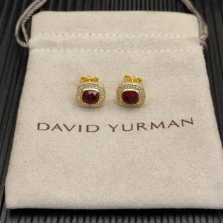 David Yurman Gold-Tone Red Gemstone Pavé Halo Stud Earrings