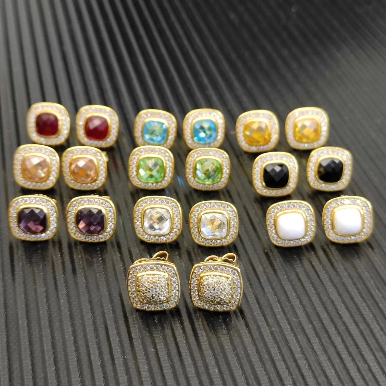 David Yurman Gold-Tone Red Gemstone Pavé Halo Stud Earrings 4