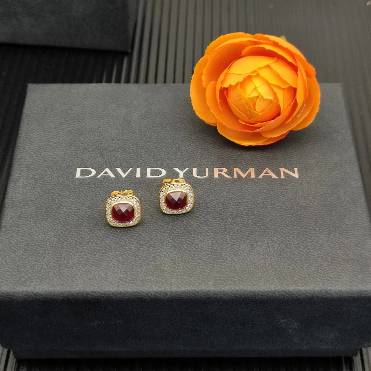 David Yurman Gold-Tone Red Gemstone Pavé Halo Stud Earrings 8