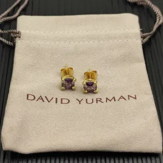 David Yurman Gold-Tone Square Purple Gemstone Stud Earrings
