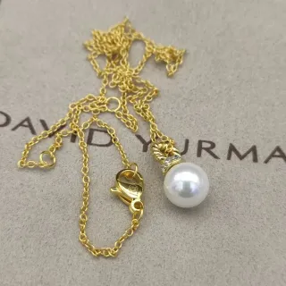 David Yurman ذهب أبيض كابل-ملهم بيل لؤلؤة دائرية واحدة قلادة