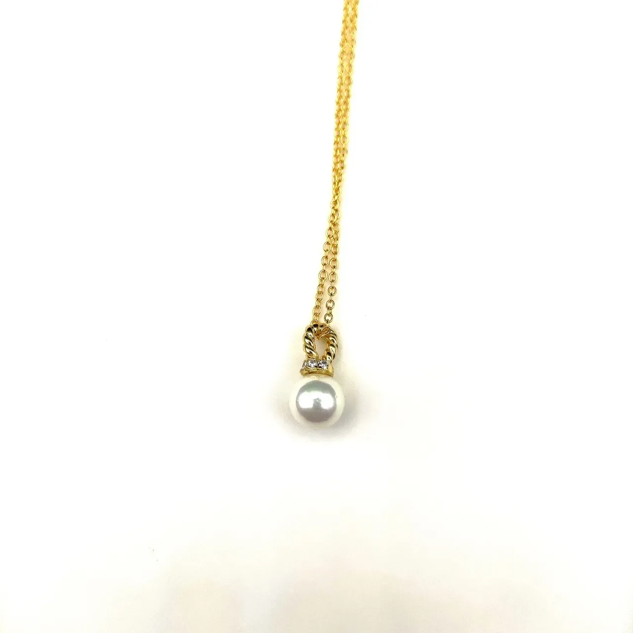 David Yurman Gold White Cable-Inspired Bail Single Round Pearl Pendant Necklace 2