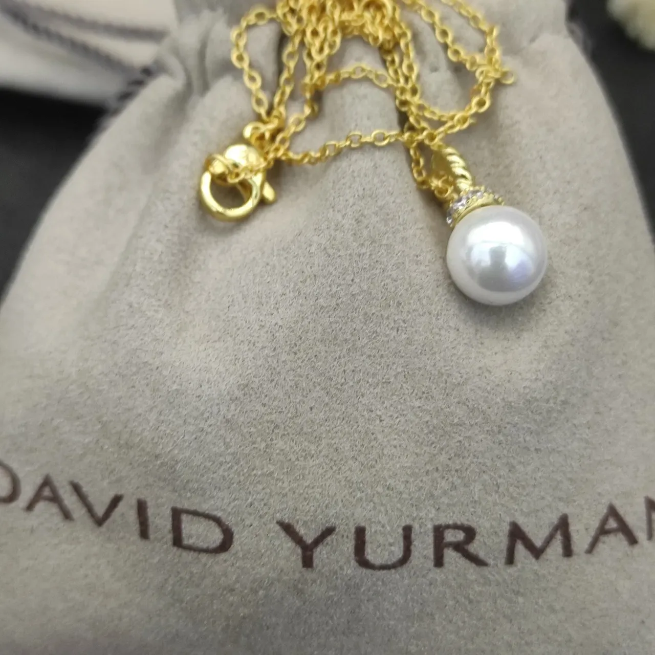 David Yurman Gold White Cable-Inspired Bail Single Round Pearl Pendant Necklace 8