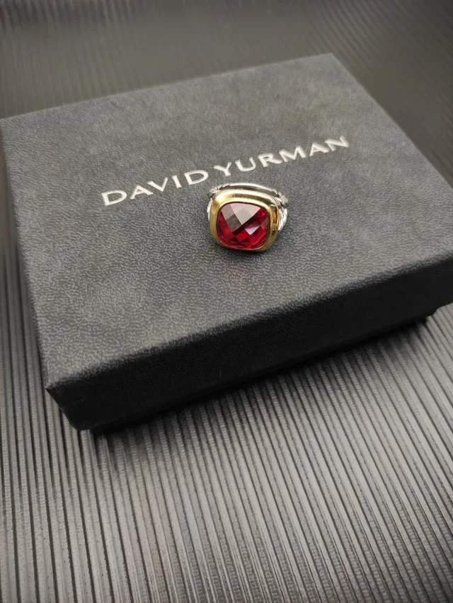 David Yurman Red Gold Cushion-Cut Gemstone Two-Tone Metal Setting Ring 7
