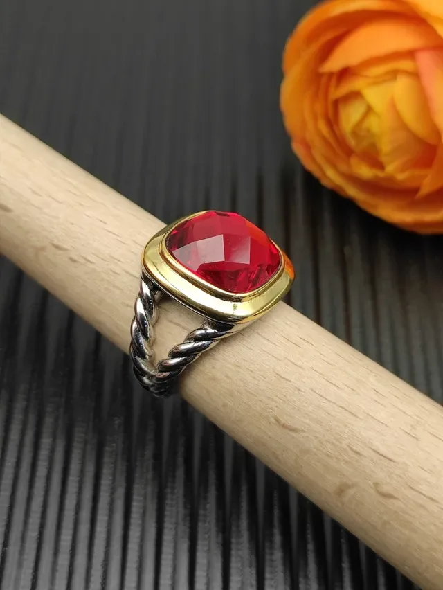 David Yurman Red Gold Cushion-Cut Gemstone Two-Tone Metal Setting Ring 8