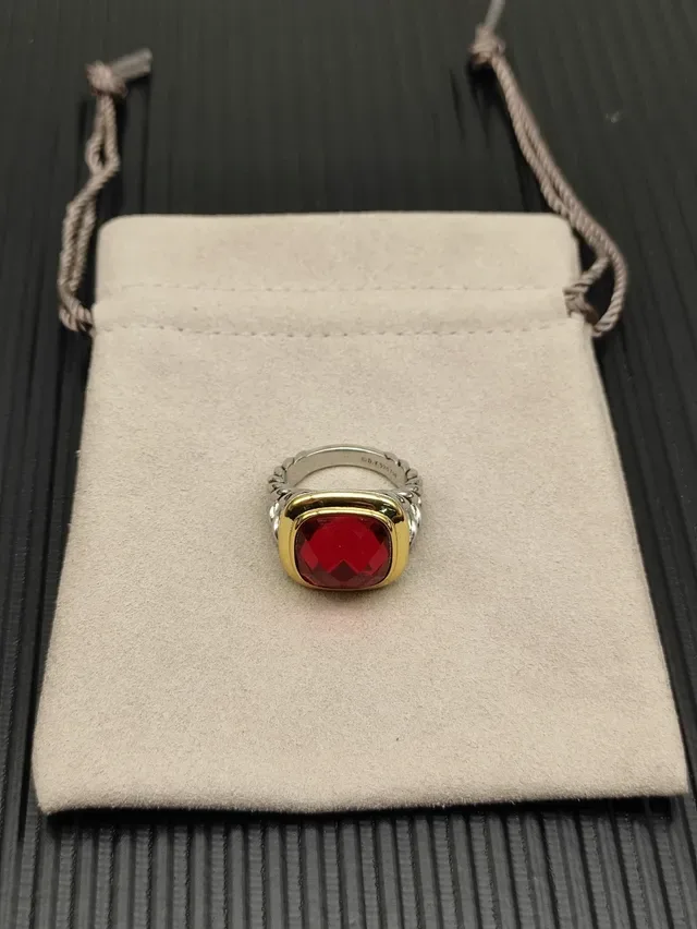 David Yurman Red Gold Cushion-Cut Gemstone Two-Tone Metal Setting Ring 9
