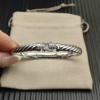 David Yurman Prata Branca Cabo Trançado Pavé Diamante Pulseira com Fecho