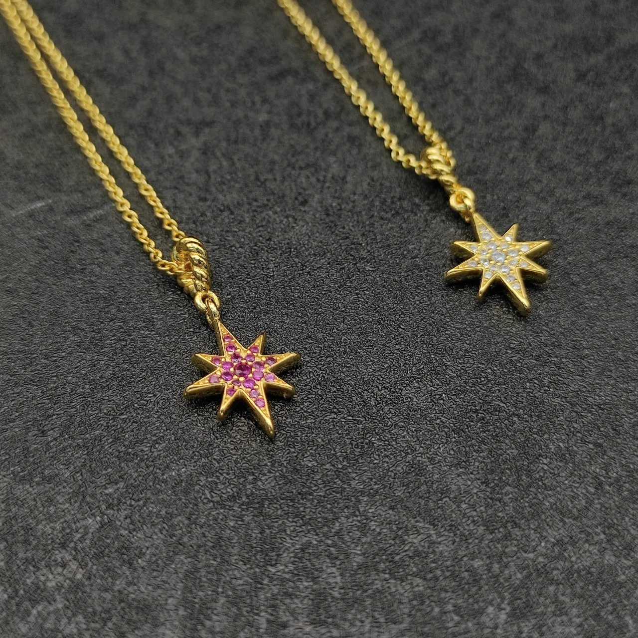 David Yurman Star Pendant Gold White Chain Pavé-Set Necklace 3
