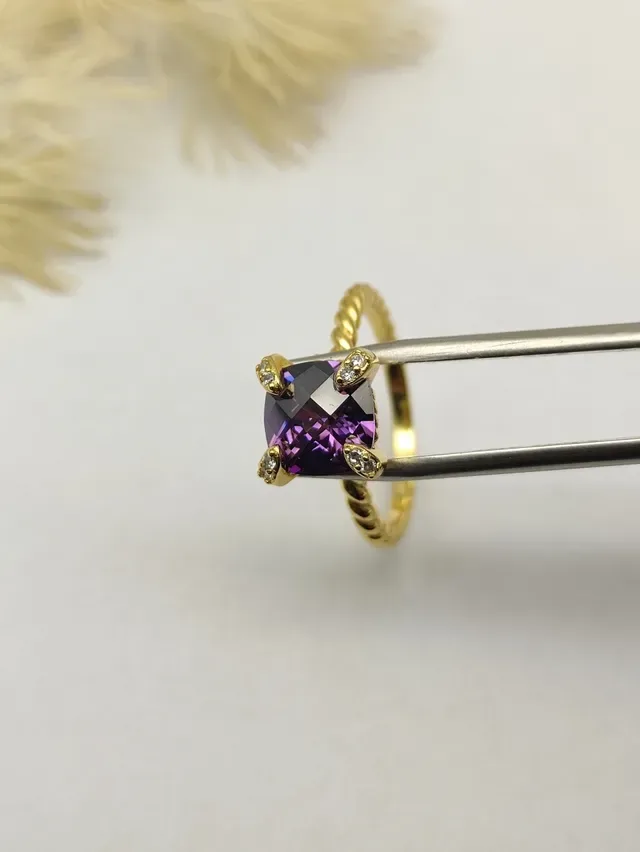 David Yurman Twisted Rope Band Square Amethyst Ring 5