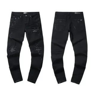 Distressed Slim-Fit Black Denim Jeans