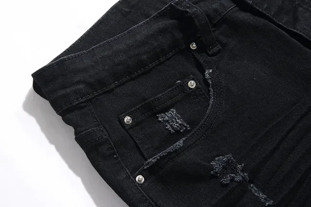 Distressed Slim-Fit Black Denim Jeans 6