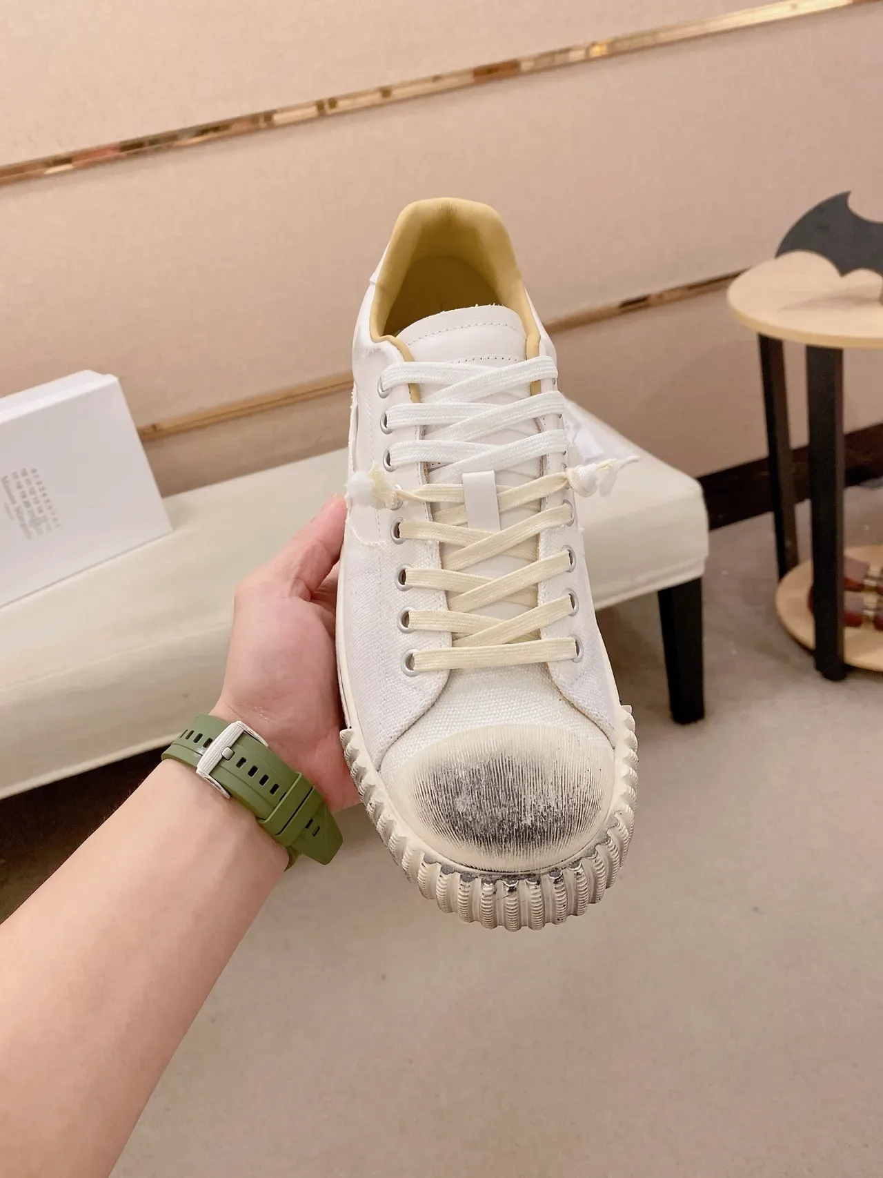 Distressed White Canvas Platform Sneaker 5