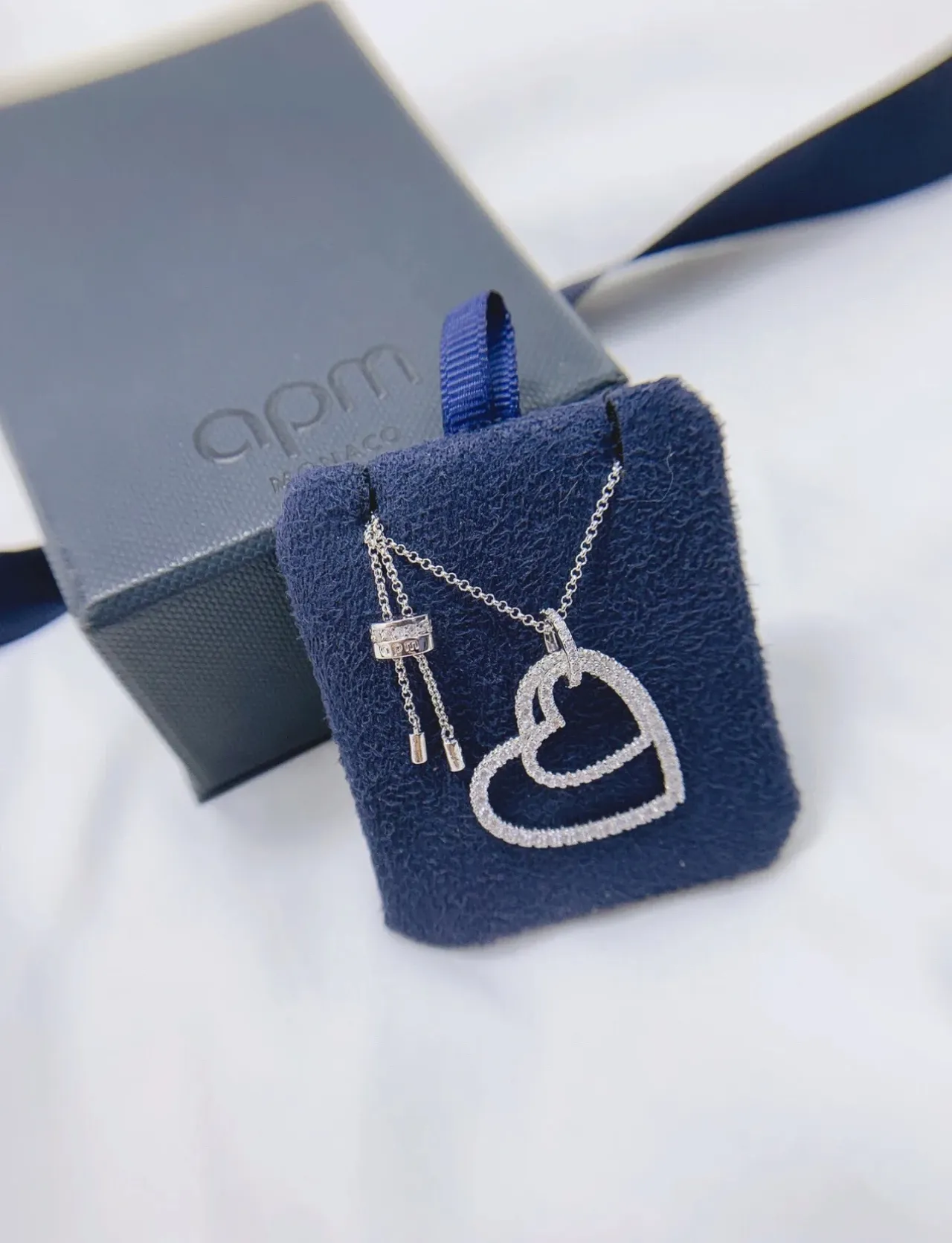 Double Heart Outline Pavé Pendant Necklace 5
