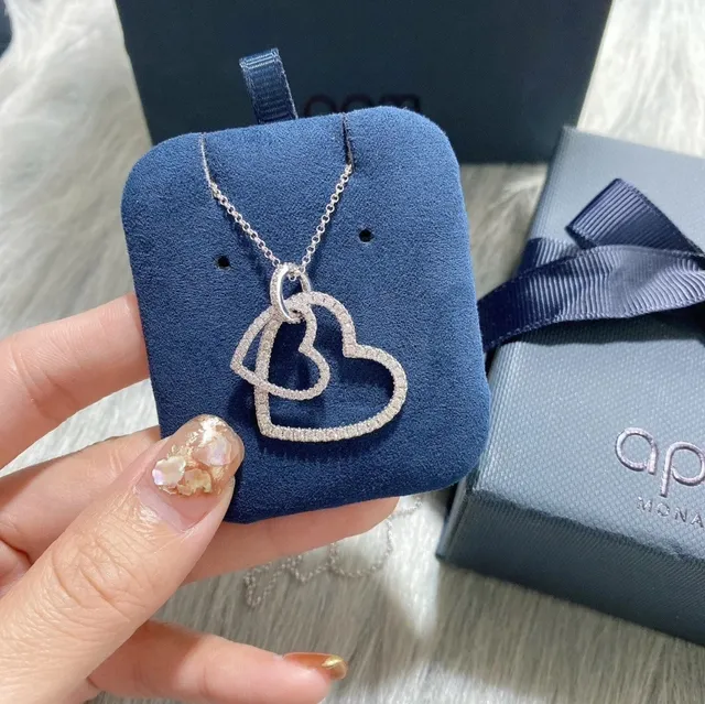 Double Heart Outline Pavé Pendant Necklace 6