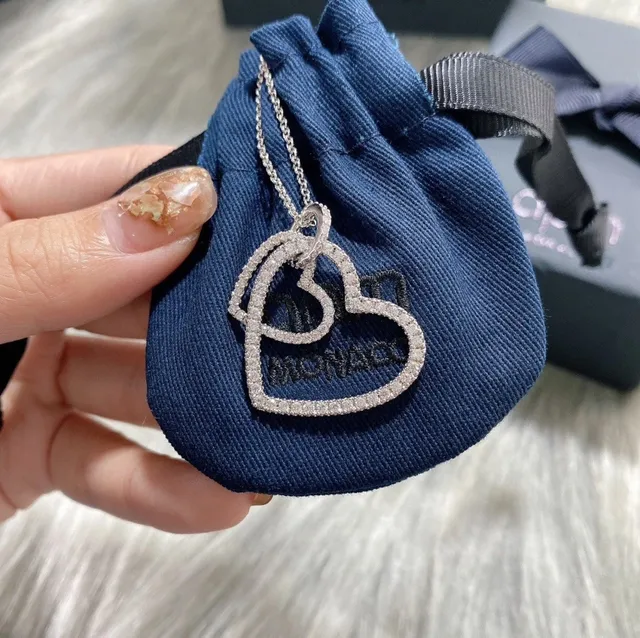 Double Heart Outline Pavé Pendant Necklace 7