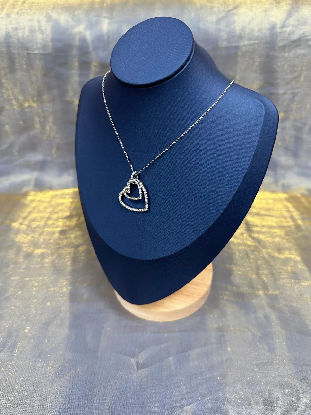 Double Heart Outline Pavé Pendant Necklace 9