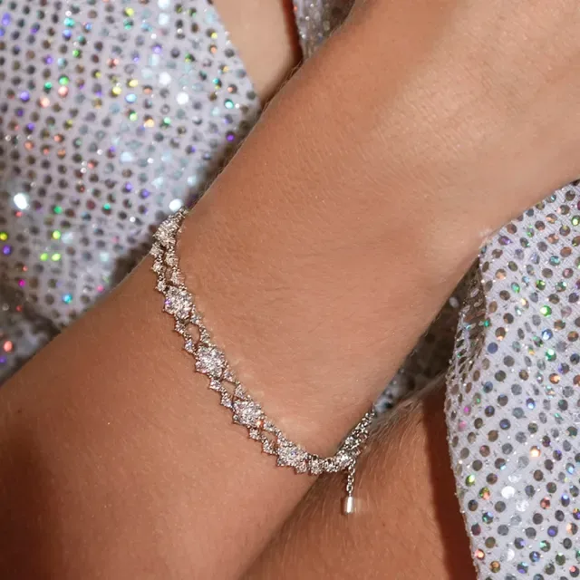 Double-Row Floral Pave-Set Silver-Tone Bracelet 3