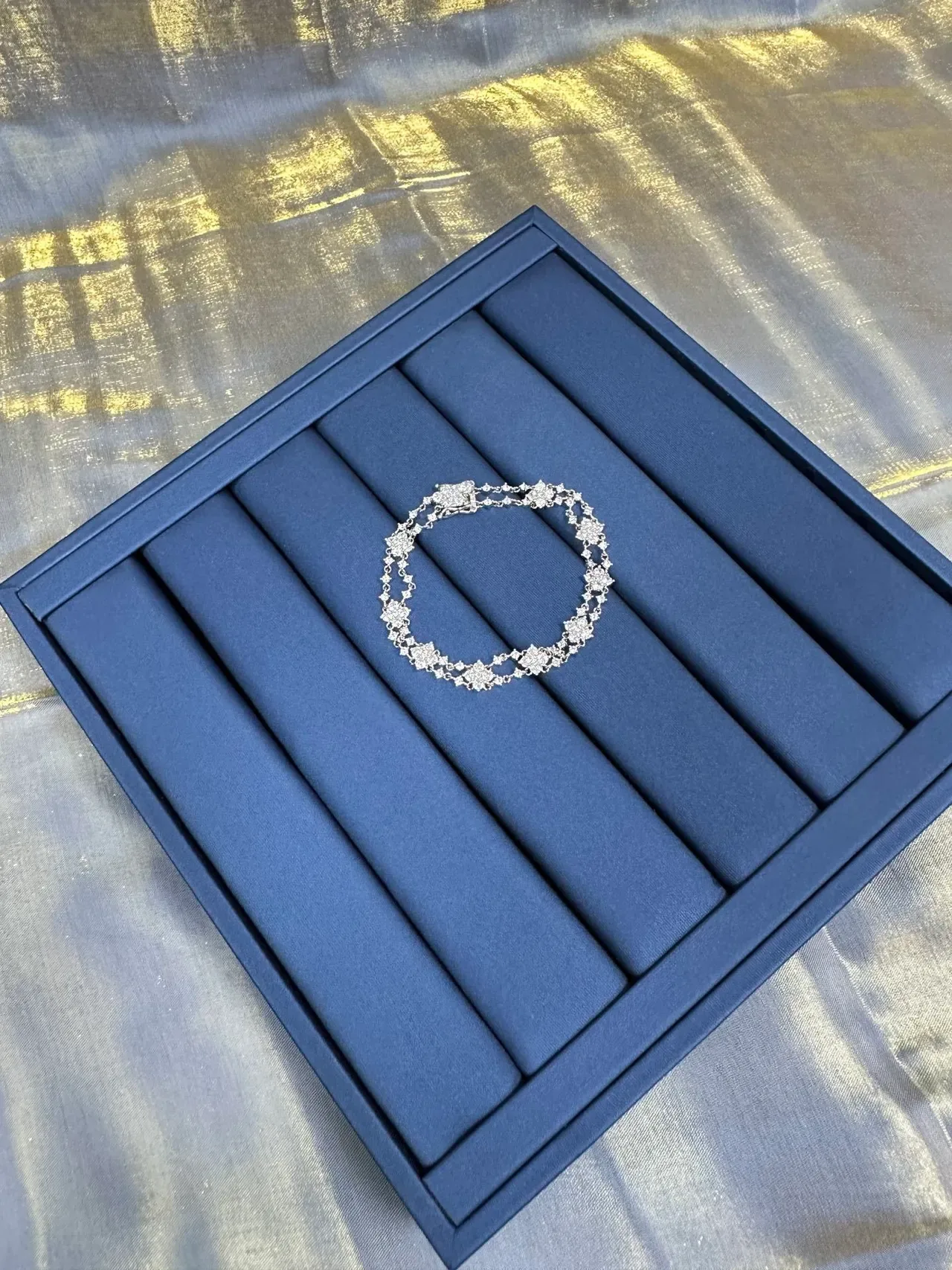 Double-Row Floral Pave-Set Silver-Tone Bracelet 9