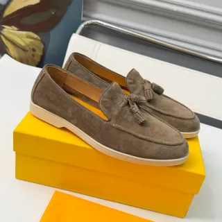 DOUCAI Brown Beige Suede Upper Tassel Detail Loafer