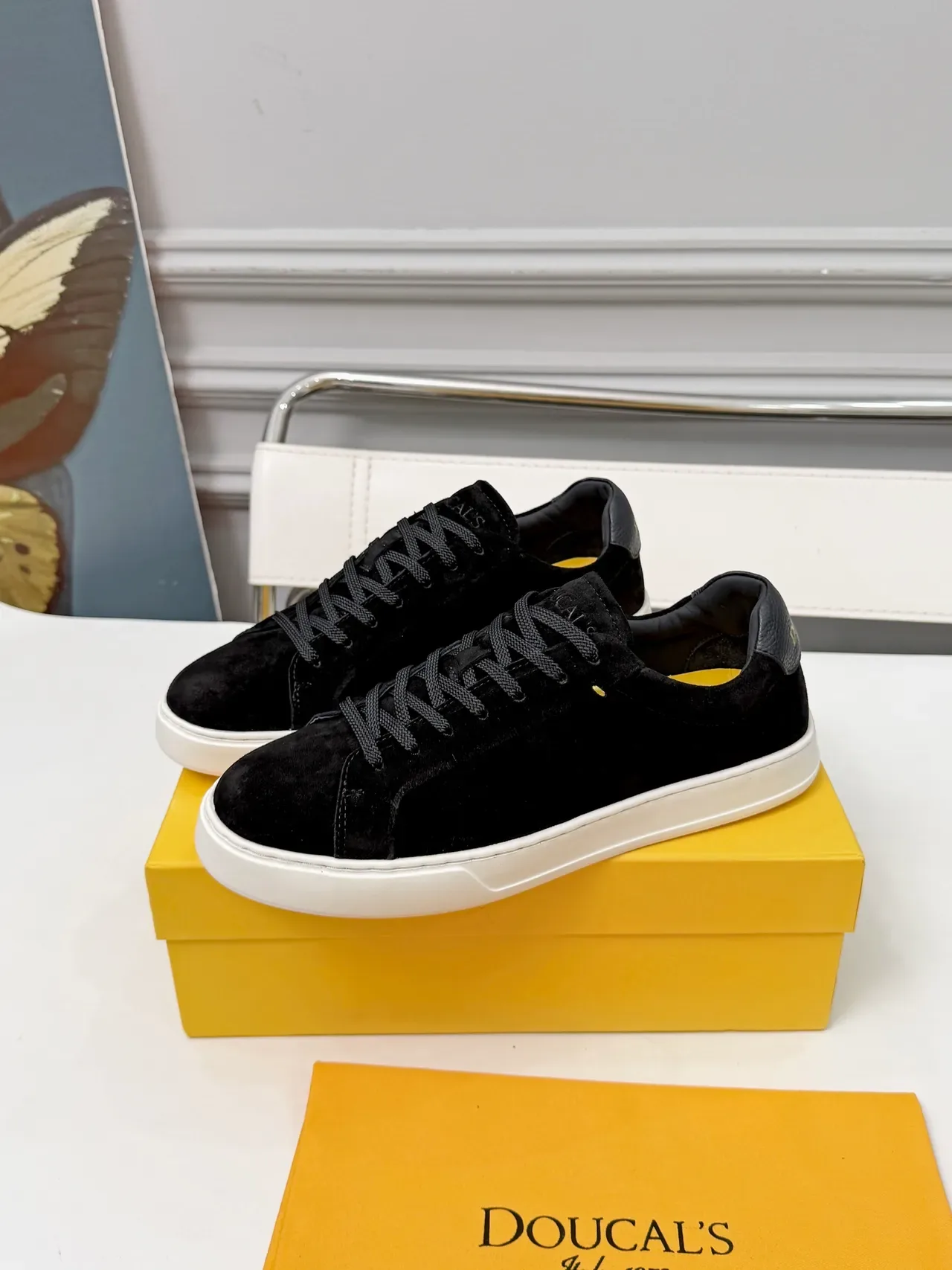 DOUCAI'S Black Suede Low-Top Lifestyle Sneakers 4