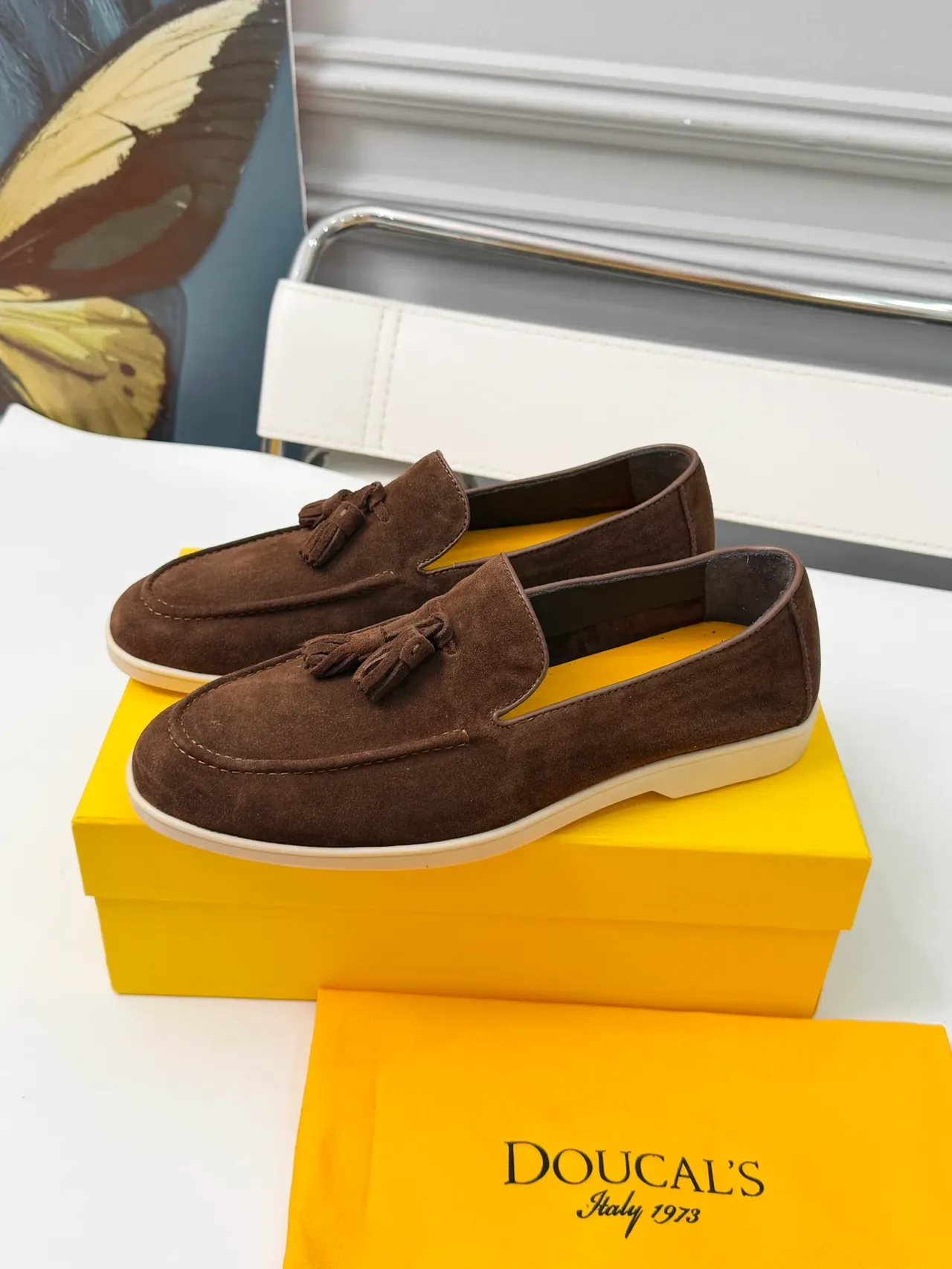 DOUCAI'S Tassel Loafer Brown Beige Suede Loafer 4