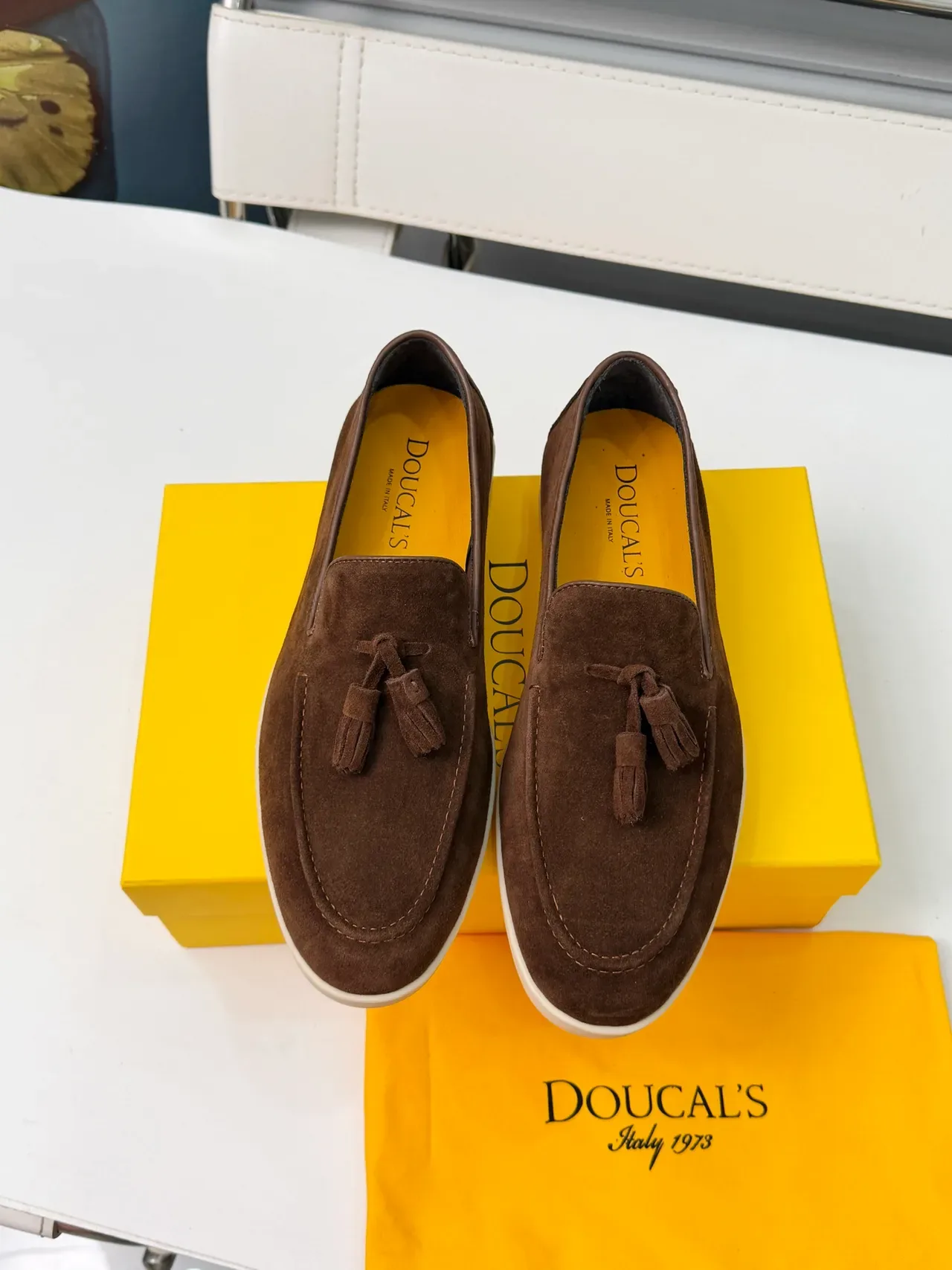 DOUCAI'S Tassel Loafer Brown Beige Suede Loafer 5