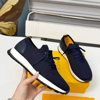 DOUCAL'S Navy Knit Lace-Up Lifestyle Sneakers