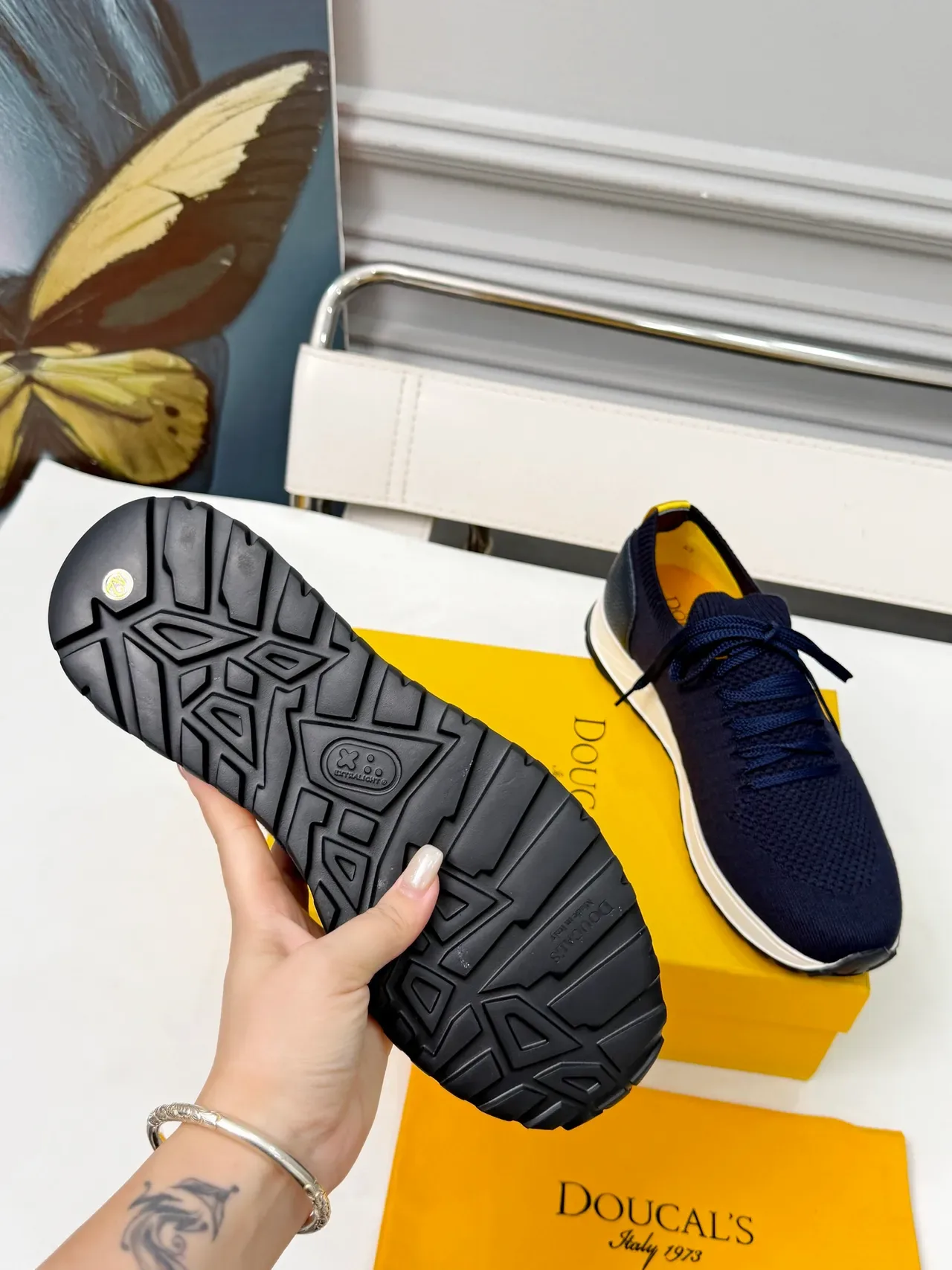 DOUCAL'S Navy Knit Lace-Up Lifestyle Sneakers 2