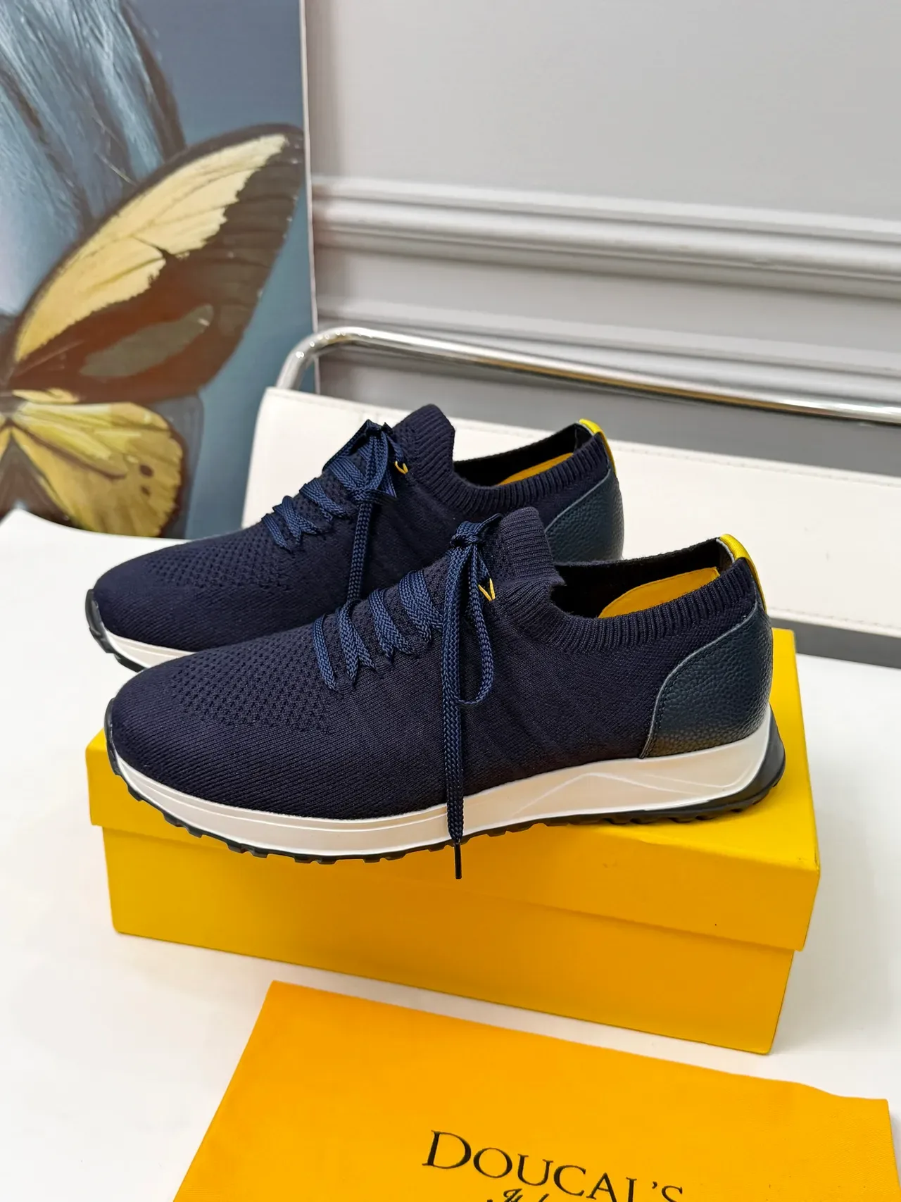 DOUCAL'S Navy Knit Lace-Up Lifestyle Sneakers 4