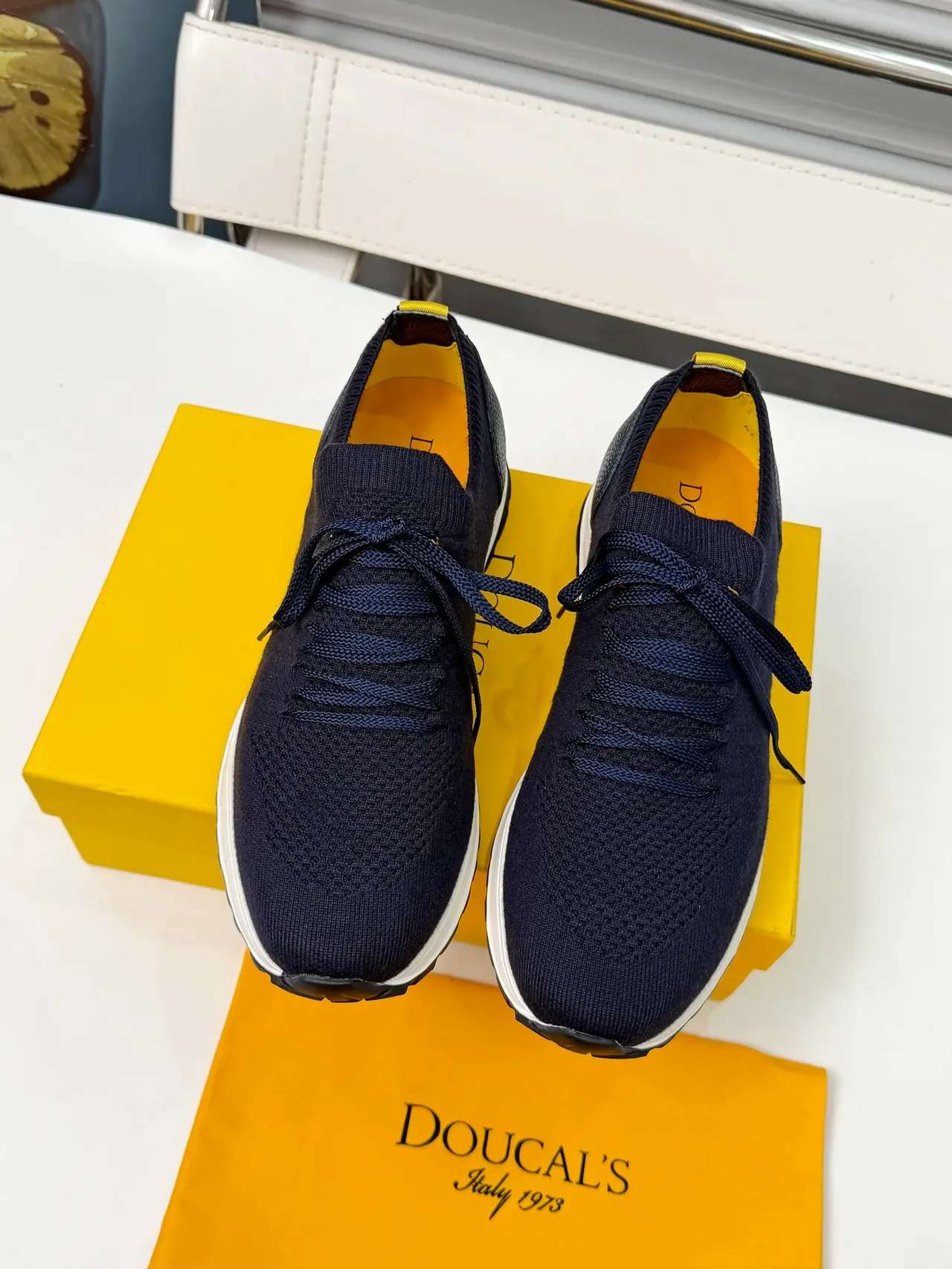 DOUCAL'S Navy Knit Lace-Up Lifestyle Sneakers 5