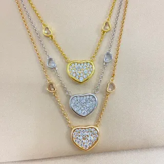 Colliers de couches avec pendentif cœur pavé de ton dual