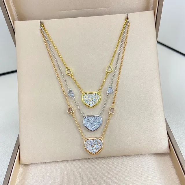 Dual-Tone Pavé Heart Pendant Layered Necklaces 2