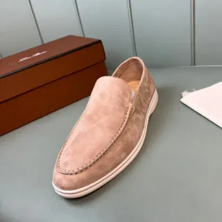 Dusty Pink Suede Moc-Toe Slip-On Loafers