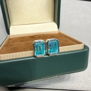Emerald-Cut Blue Gemstone Stud Earrings