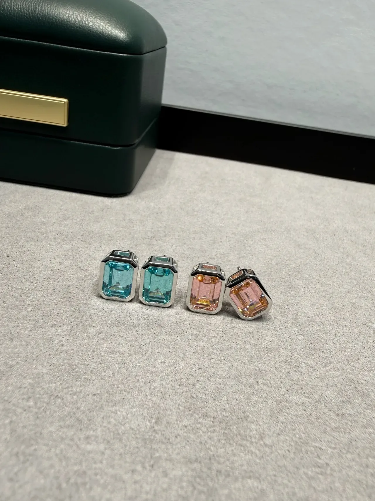 Emerald-Cut Blue Gemstone Stud Earrings 4