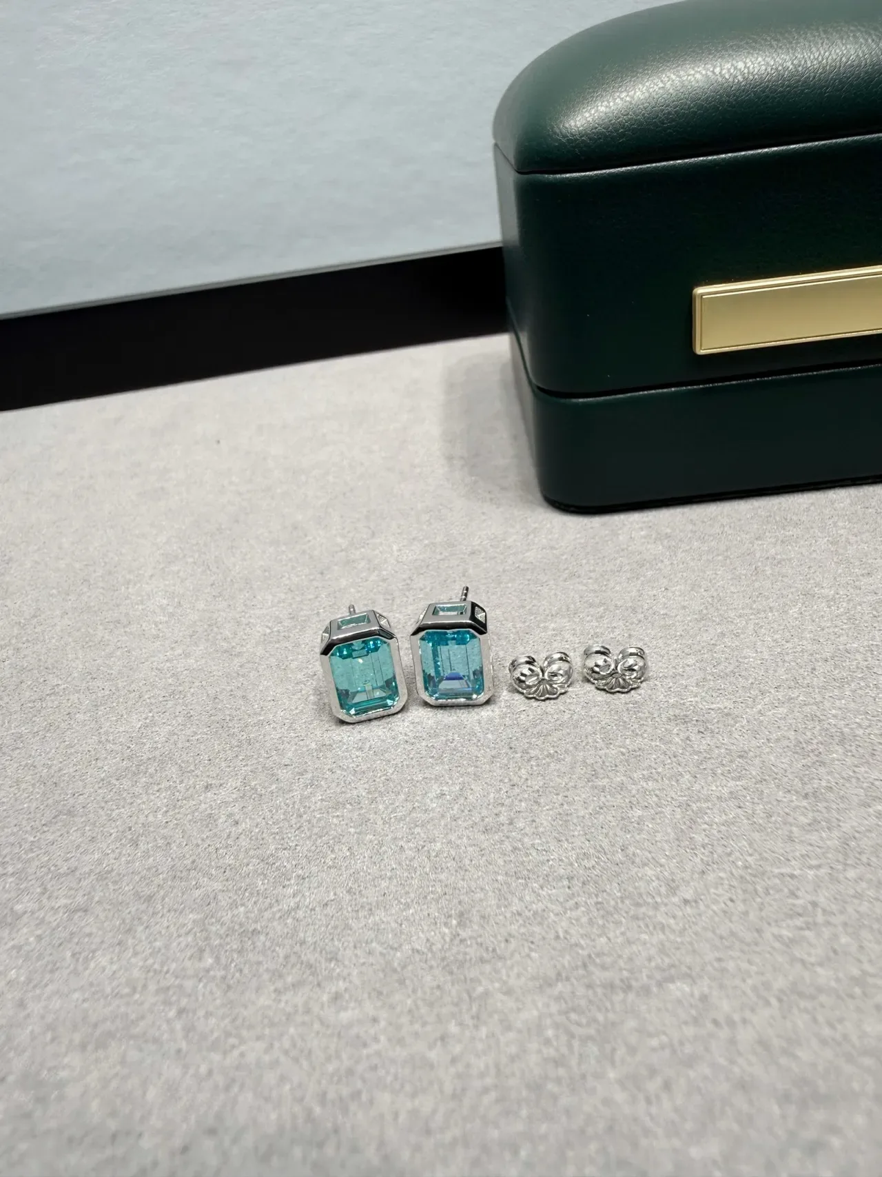 Emerald-Cut Blue Gemstone Stud Earrings 6