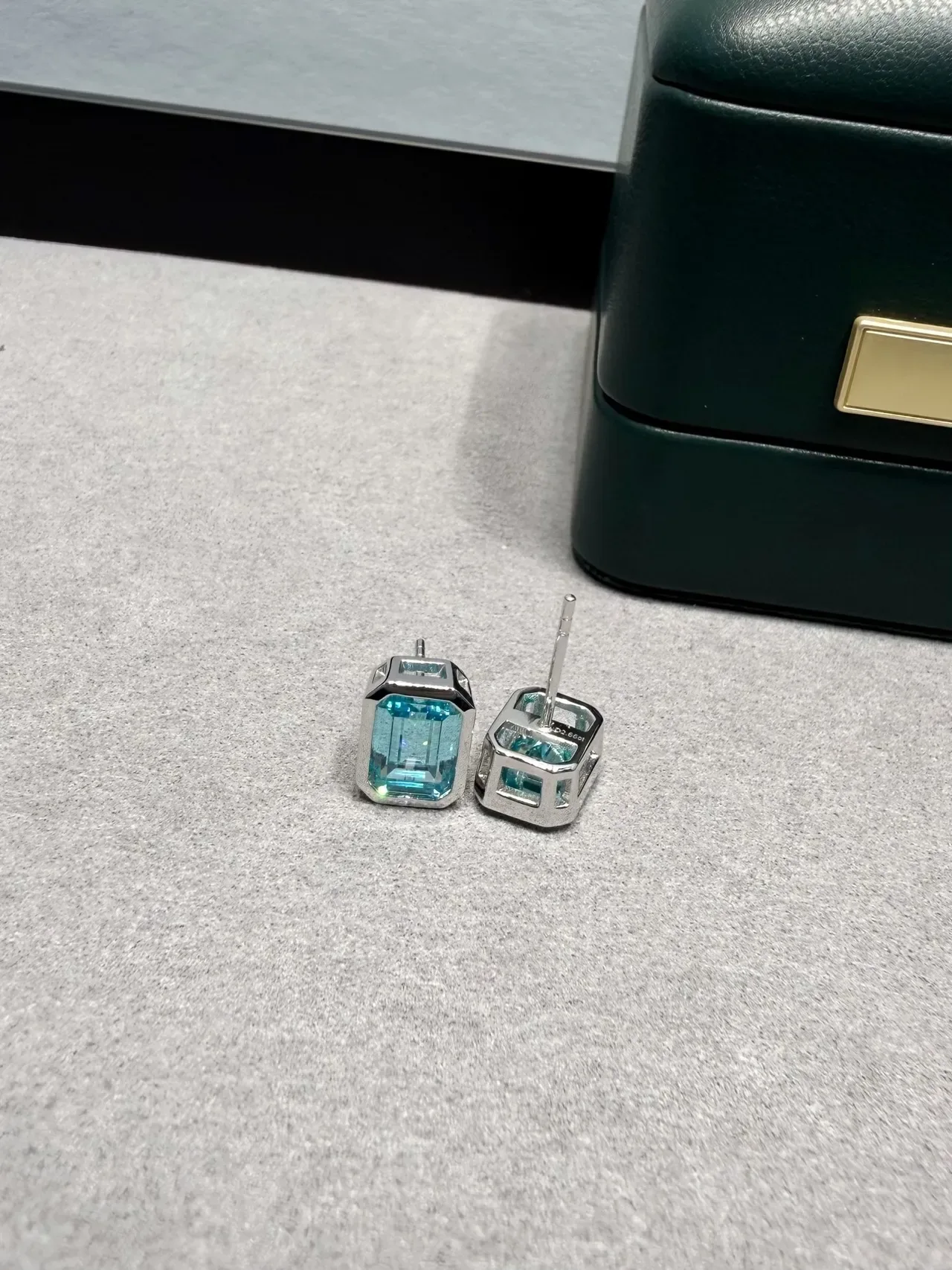 Emerald-Cut Blue Gemstone Stud Earrings 7