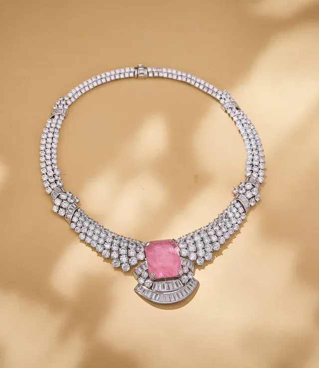Emerald-Cut Green Stone and Pavé Diamond Collar Necklace 4