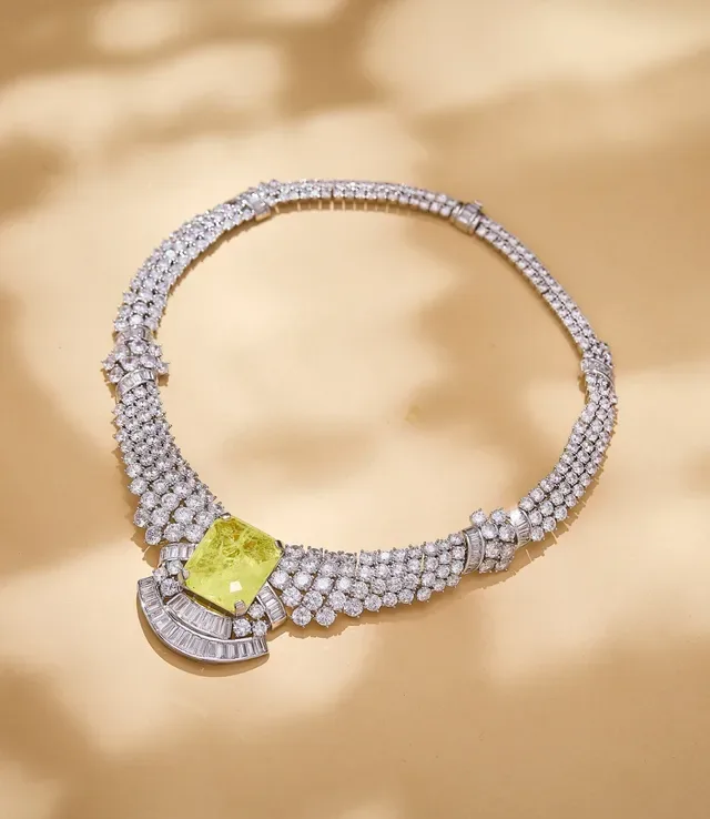 Emerald-Cut Green Stone and Pavé Diamond Collar Necklace 6