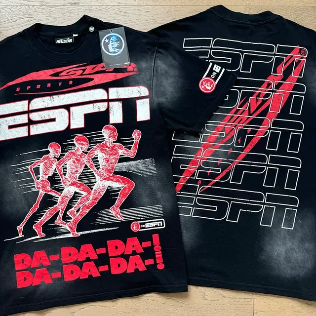 ESPN ग्राफिक प्रिंट ओवरसाइज़्ड काली टी-शर्ट 7