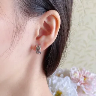 Faceted Geometric Silver-Tone Rectangular Hoop Earring