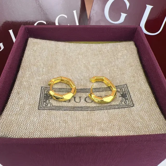 Faceted Octagonal Rose Gold Hoop Earrings 7