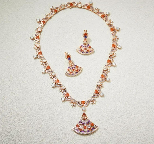 Fan-Shaped Enamel and Gemstone Drop Earrings 3