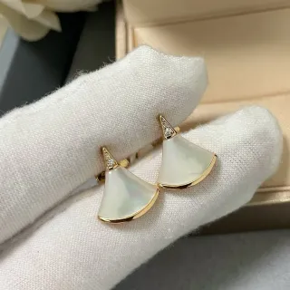 Fan-Shaped Mother-of-Pearl and Gold-Tone Pavé Earrings