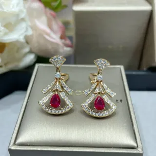 Fan-Shaped Pear-Cut Red Gemstone Pavé Diamond Drop Earrings