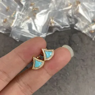Fan-Shaped Turquoise Enamel and Pavé Crystal Stud Earrings