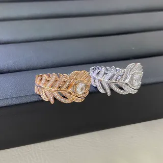 Feather Motif Pavé-Set Ring Gold Silver Ring