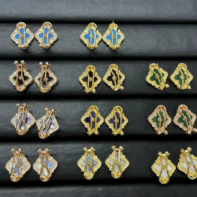 Floral Quatrefoil Enamel and Crystal Clip-On Earrings 3